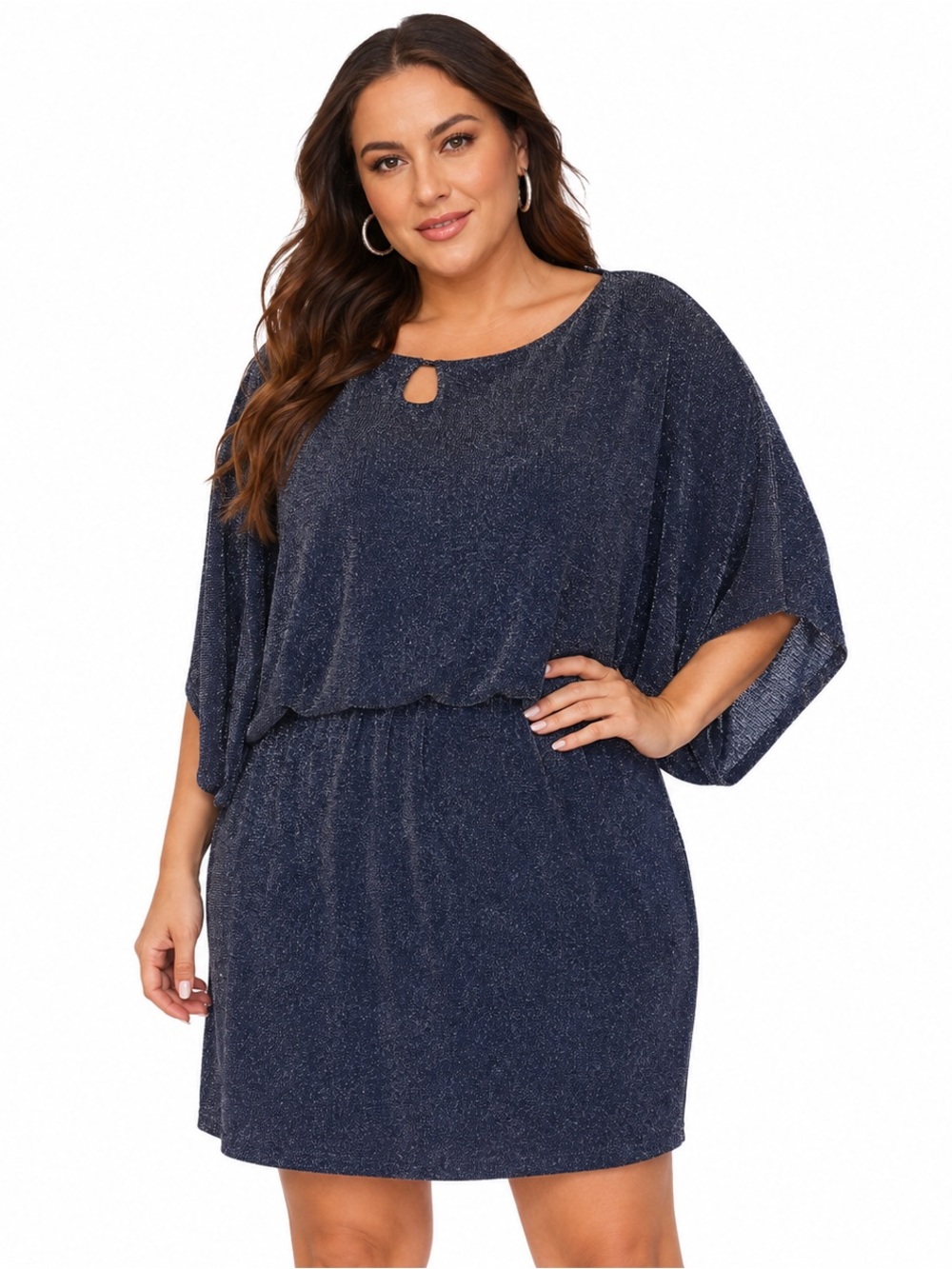 NWT Jessica Howard Missy 18 Black Metallic Blouson Dress Dolman Sleeve Boat Neck